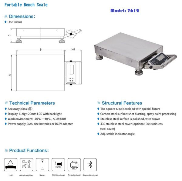 SiGMA 7612 Series – 150 kg – Mobile/Hand Carry Platform Bench Scale - Image 2
