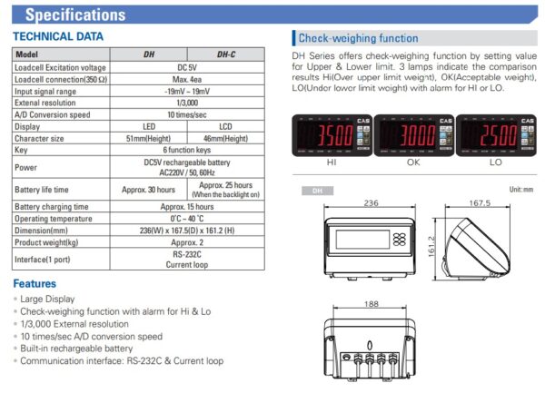 CAS DH series - XL Display - Platform Bench Scale - Image 4